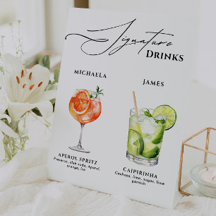 Hochzeits-Signature-Drinks 50+ Wasserfarbene Cockt Sockelschild