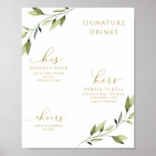 Hochzeits-Signature-Drinks Cocktails Grün Gold Poster
