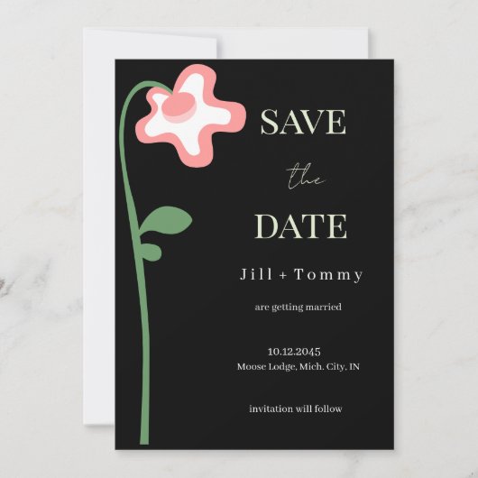 Hochzeits-Single-Flower-Dunkle-Save-the-Date-Karte Save The Date (Vorderseite)