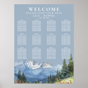Hochzeits-Sitzordnung mit Bergflora in staubigem B Poster