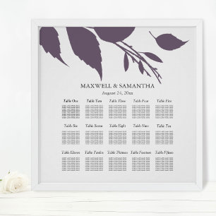 Hochzeits SITZPLAN Elegante Pflaume Lila Blätter Poster