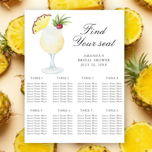 Hochzeits-Sitzplan für Ananas-Cocktail Poster