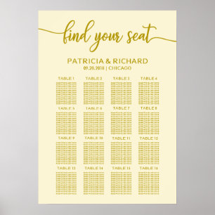 Hochzeits-Sitzplan Gold Elfenbein Kalligrafie Poster