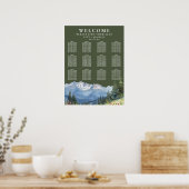 Hochzeits-Sitzplan im Oliven Grün mit Bergflora Poster (Küche)