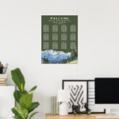 Hochzeits-Sitzplan im Oliven Grün mit Bergflora Poster (Heimbüro)