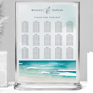 Hochzeits-Sitzplan im Wasserfarben-Strand-Sommer-L Poster