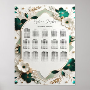 Hochzeits-Sitzplan mit floraler Begrünung Poster