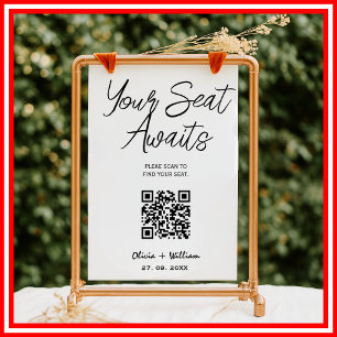 Hochzeits-Sitzplan QR-Code Elegante Schrift  Poster