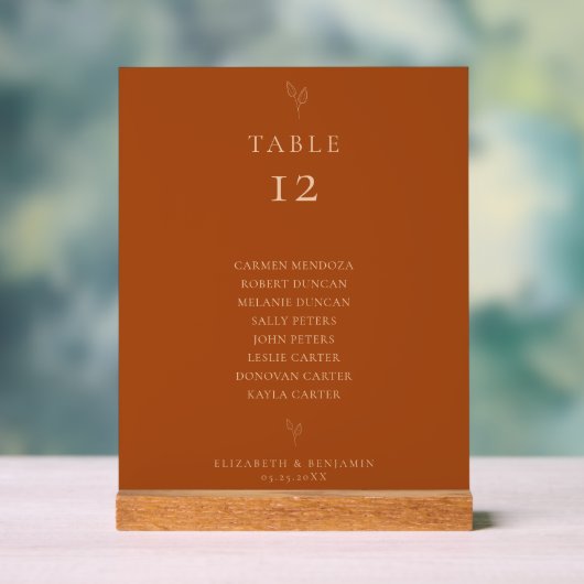 Hochzeits-Sitzplan-Tisch Terrakotta Minimalistisch Acrylschild (Neutral)