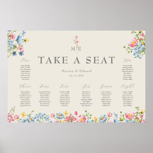 Hochzeits-Sitzplanposter mit Wildblumen Poster (Vorne)
