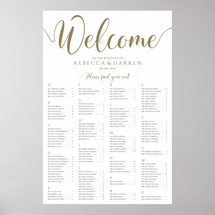 HochzeitsSitzplatzDiagrammalphabetische Poster Zazzle.de