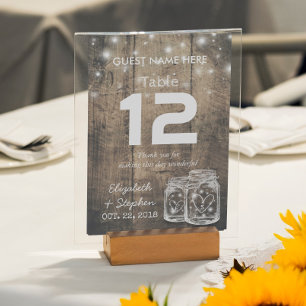 Hochzeits-Sitzplatz-Tischnummer-Mason-Glas-Licht Einladung