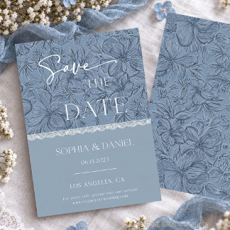 Hochzeits-Spitze Dusty Blue Save the Date