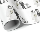 Hochzeits-Strichmännchen mit Trauzeugen-Hund Geschenkpapier (Rolleneckpunkt)