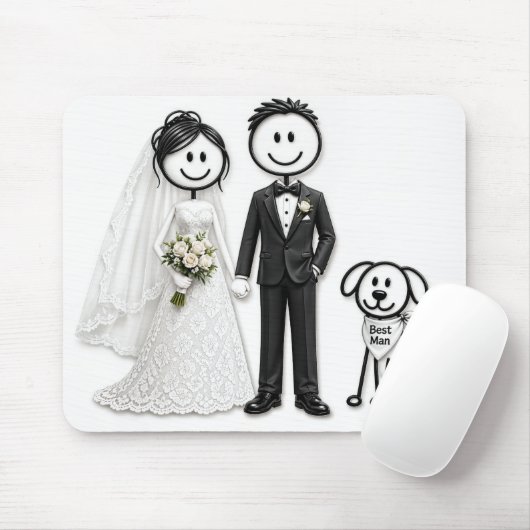 Hochzeits-Strichmännchen mit Trauzeugen-Hund Mousepad (Mit Mouse)