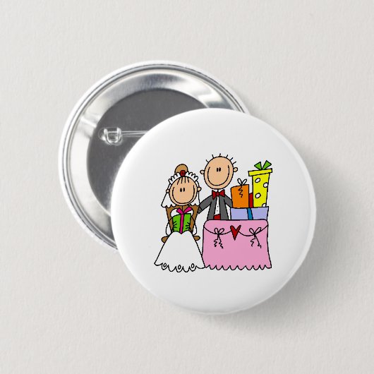 Hochzeits-Strichmännchen-Paar-Knopf Button (Vorne & Hinten)