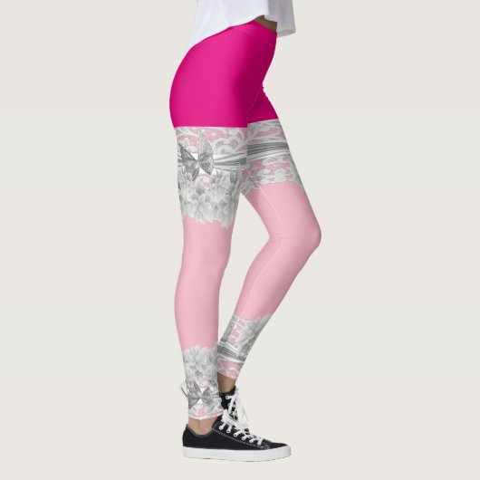 Hochzeits-Strumpfbandmuster der Spitzebräute rosa Leggings (Rechts)