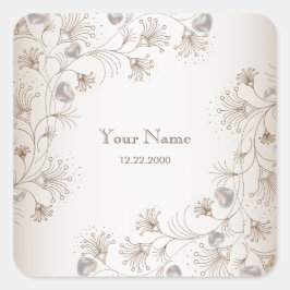 Hochzeits-Tan-Blumen-Herz-Muster Elegant Vintage Quadratischer Aufkleber