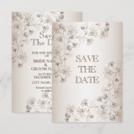Hochzeits-Tan-Blumen-Herz-Muster Elegant Vintage Save The Date