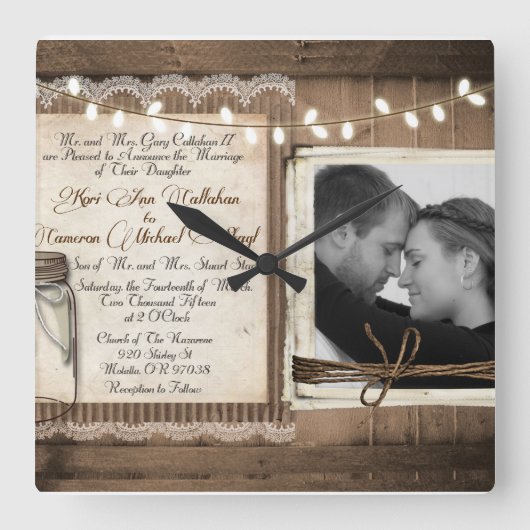 Hochzeits-Uhr Quadratische Wanduhr (Vorderseite)