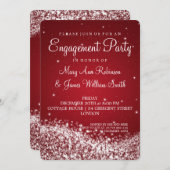 Hochzeits-Verlobungs-Party-funkelndes Wellen-Rot Einladung (Vorne/Hinten)