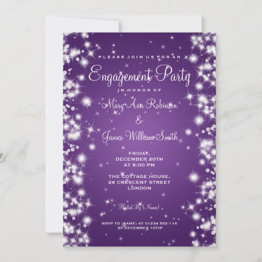 Hochzeits-Verlobungs-Party-Winter-Schein lila Einladung (Vorderseite)