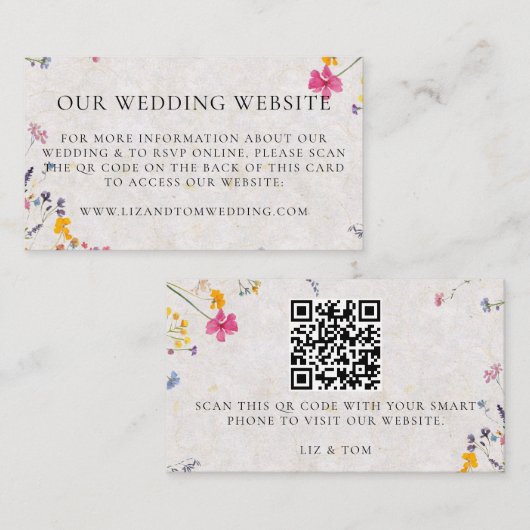 Hochzeits-Website QR-Code Wildblumengarten Rosé Begleitkarte (Vorne/Hinten)
