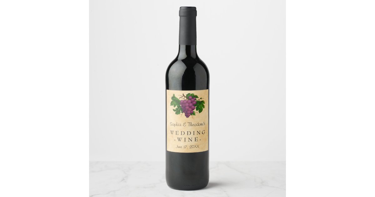 Hochzeits Wein Elegante Vintage Lila Trauben Weinetikett Zazzle De
