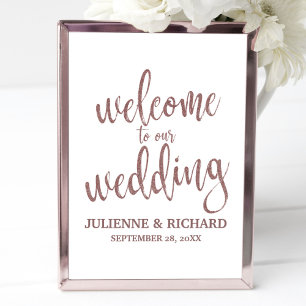 Hochzeits-Willkommens-Schild mit Rose-Gold-Glitter Poster