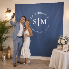Hochzeits-Willkommens-Selfie-Schild Dunkelblau Mon Wandteppich