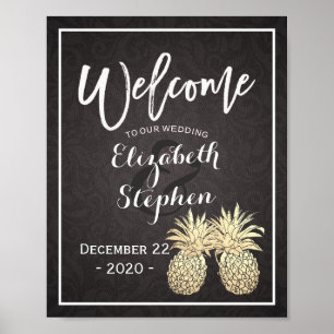 Hochzeits-Willkommensplakat Schwarz Gold Ananas Pa Poster