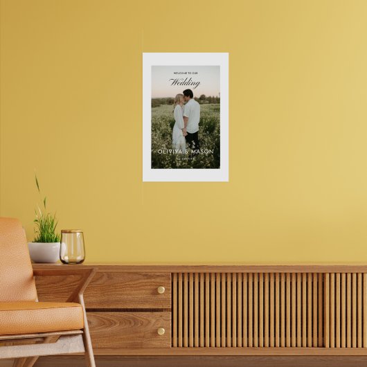 Hochzeits-Willkommensschild Poster mit Foto Weiß (Wohnzimmer 2)
