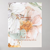 Hochzeits-Willkommensschild | Rosé Pfirsich Blumen Poster (Vorne)
