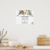 Hochzeits-Willkommensschild Weiße Winterblumen Poster (Küche)