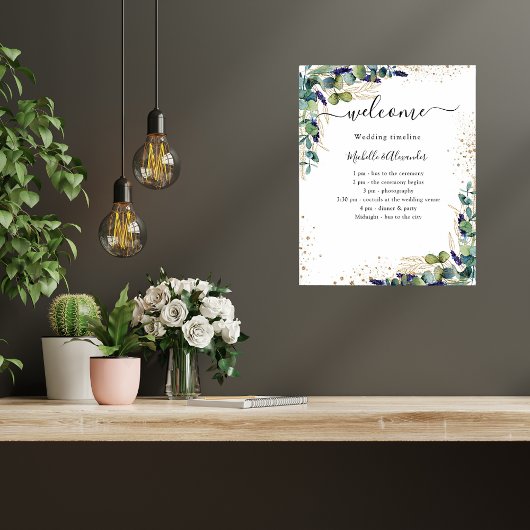 Hochzeits-Zeitplan-Programm Eukalyptus-Grün Poster