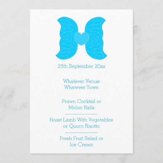 Hochzeitsabend Menü Blue Angel Wings Herzdesign Menükarte (Rückseite)