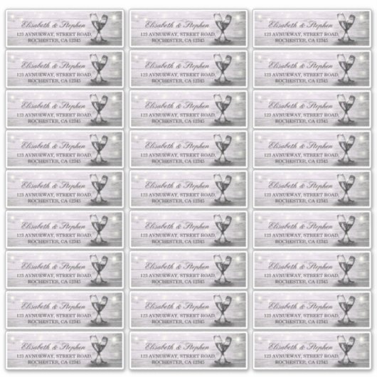 Hochzeitsadresse Champagne Glass Holzofenleuchten Aufkleber (Vorderseite)