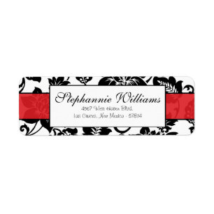 Hochzeitsadresse-Etikett für Schwarz/Rot-BlumenDam