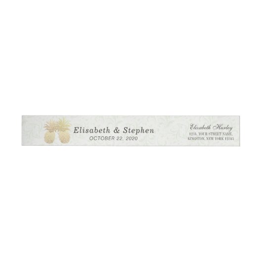 Hochzeitsadresse Gold Foil Ananas Damask Papier (Person)