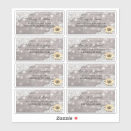 Hochzeitsadresse Lace Sunflower Holzofenleuchten Aufkleber