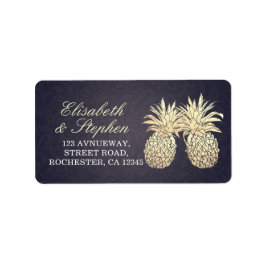 Hochzeitsadresse Moderne Goldene Ananas Navy Blue Adressaufkleber