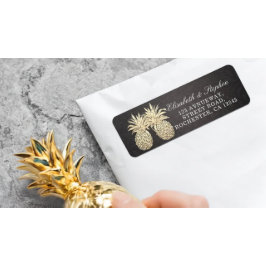 Hochzeitsadresse Modernes Black Gold Ananas Couple