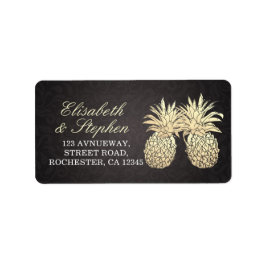 Hochzeitsadresse Modernes Black Gold Ananas Couple Adressaufkleber