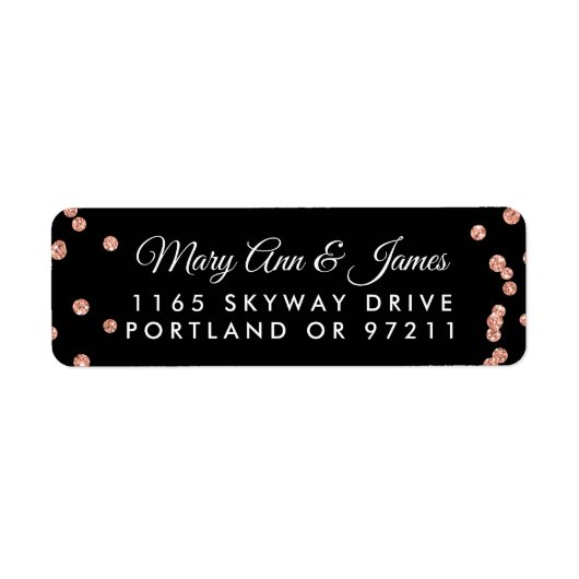 Hochzeitsadresse Rose Gold Glitzer Confetti Black (Vorne)