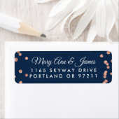 Hochzeitsadresse Rose Gold Glitzer Confetti Navy (Insitu)