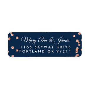 Hochzeitsadresse Rose Gold Glitzer Confetti Navy