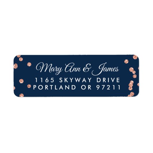 Hochzeitsadresse Rose Gold Glitzer Confetti Navy (Vorne)