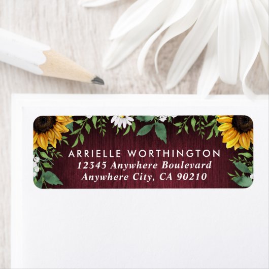 Hochzeitsadresse von Burgund Red Sunflower Greener (Insitu)