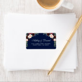 Hochzeitsadresse von Burgundy Blue Floral Watercol Adressaufkleber (Insitu)