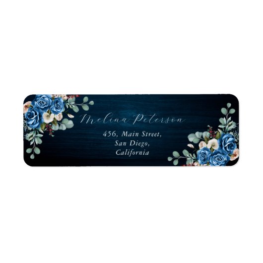 Hochzeitsadresse von Navy Blue Blush Dusty Floral (Vorne)